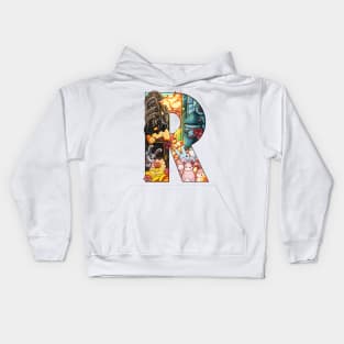 Initial Letter R doodle art Kids Hoodie